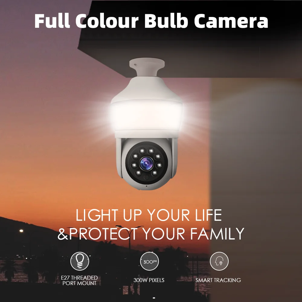 3MP HD Patio Light Camera WIFI Bulb Cam Video Surveillance Home Smart Mini Security Monitor Color Night Vision Auto Tracking