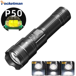 Outdoor Super Bright P50 LED Flashlight Telescopic Zoom Torch Portable USB Rechargeable Flashlights Long Range Hand Lantern