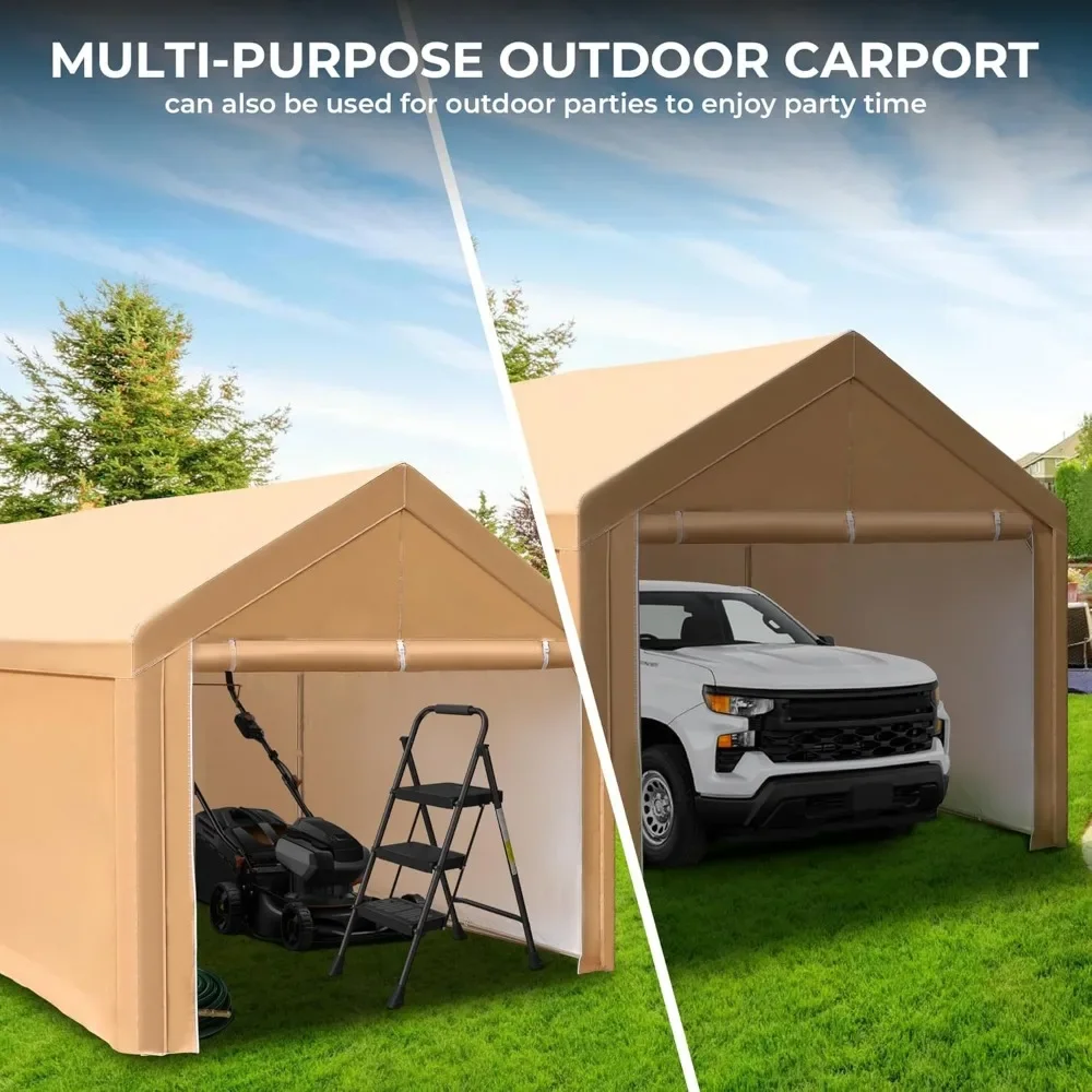 10 X 20 Ft Carport with Removable Sidewalls & Doors, Reinforced Steel Frame, Galvanized Car Shelter All Weather, Portable Garage