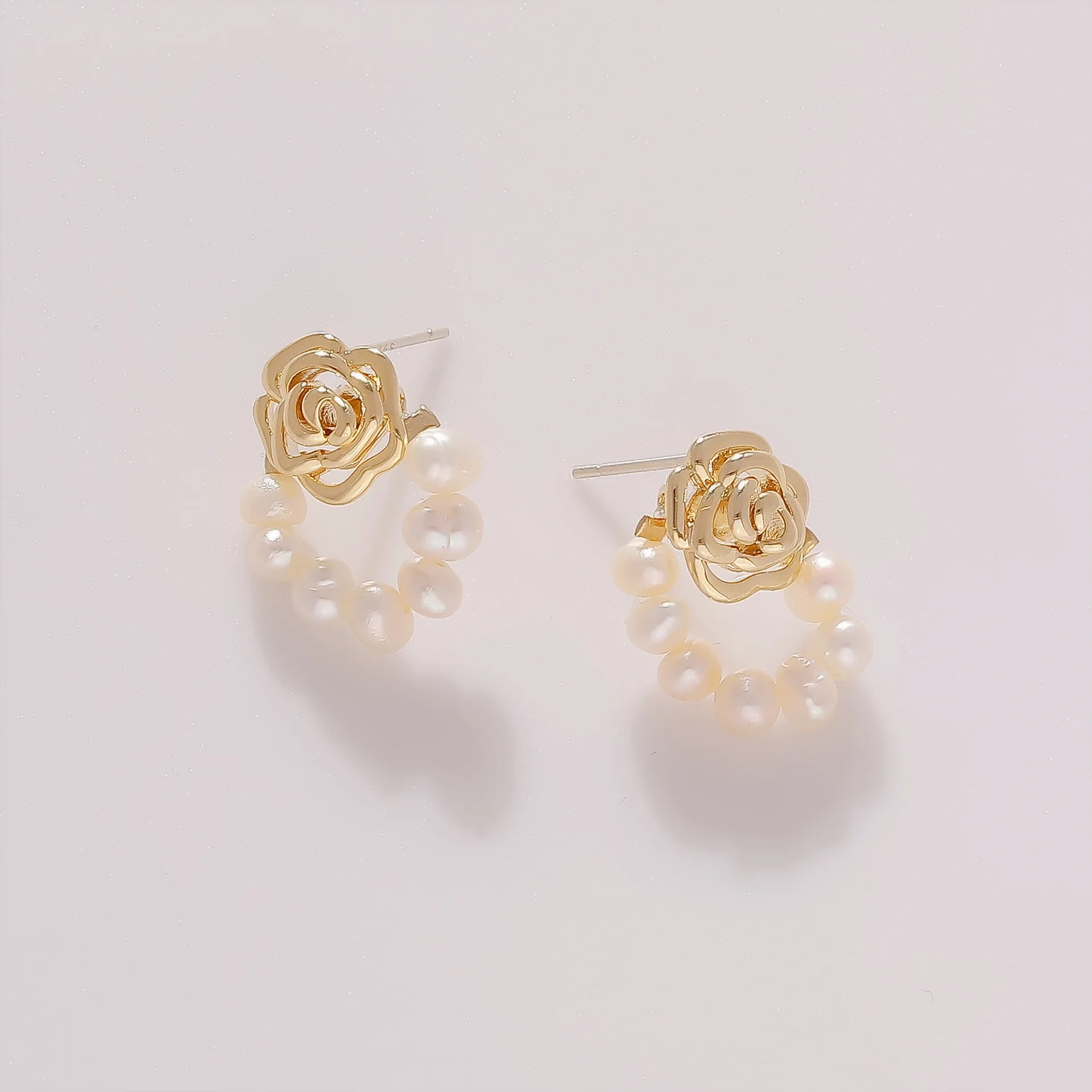 S925Silver Needle Stud Post With Natual Pearl Loop Earring Copper Brass Rose Flowers 14k Gold Filled For Women Daily Wear Hot