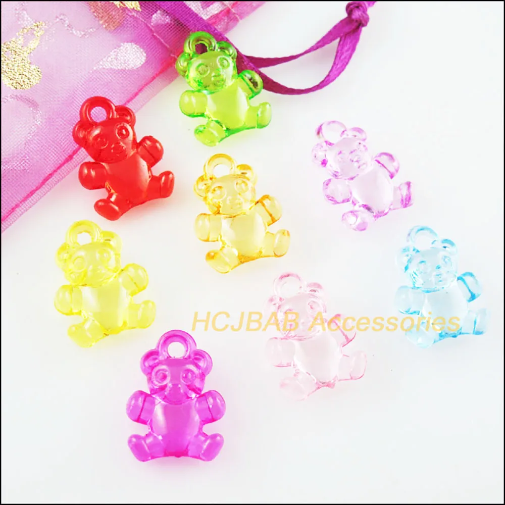 50Pcs Mixed Plastic Acrylic Clear Animal Bear Charms Pendants 15x20.5mm