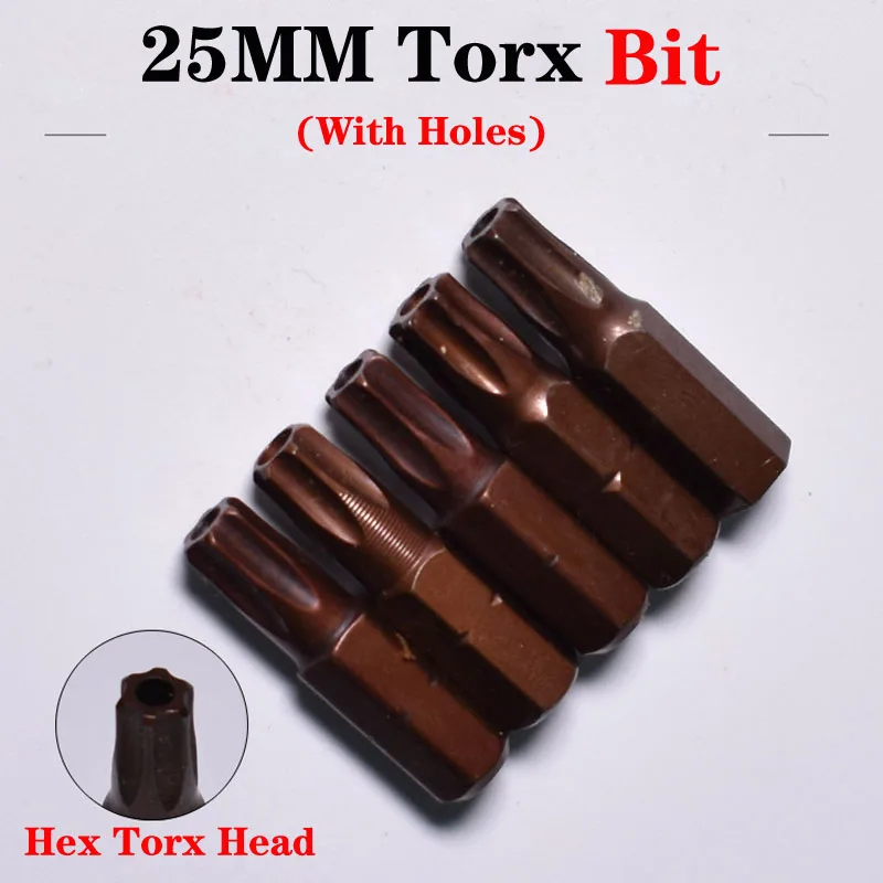 

Набор бит для отвертки Torx, 5 шт./компл., 25 мм, сталь S2, 1/4 дюйма, шестигранный хвостовик, магнитная модель, отвертка с отверстием, Набор бит для отвертки с электрической головкой Torx