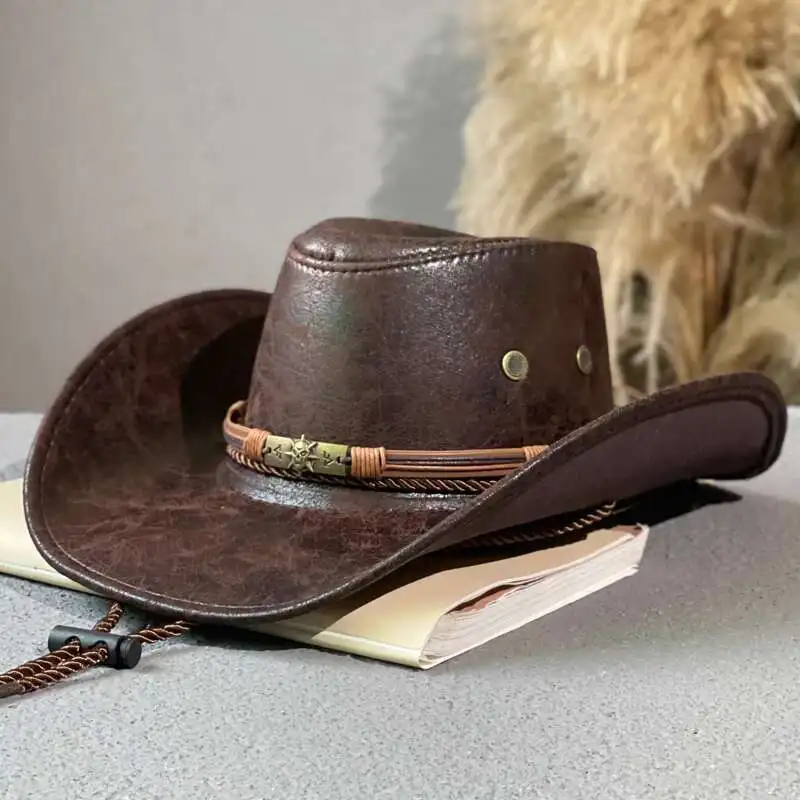 

Skeleton Leather Jazz M, Outdoor Travel In Spring And Autumn, Sunshade Knight Hat, Big Edge Tibetan Western Cowboy Hat For