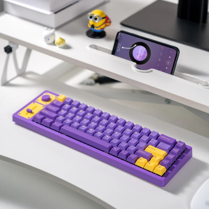 ECHOME DK65 Purple Gallon Mechanical Keyboard Wireless Tri-Mode Hot-swap RGB Knob Push Rod Gasket Custom Office Gaming Keyboard