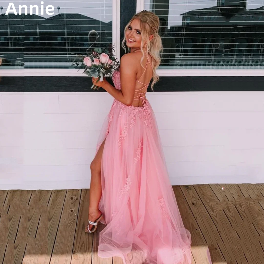 

Annie Pink Sweet Prom Dress Embroidered Tulle Bridal Evening Dresses Wedding Dress Formal Occasions Dresses Vestidos De Noche