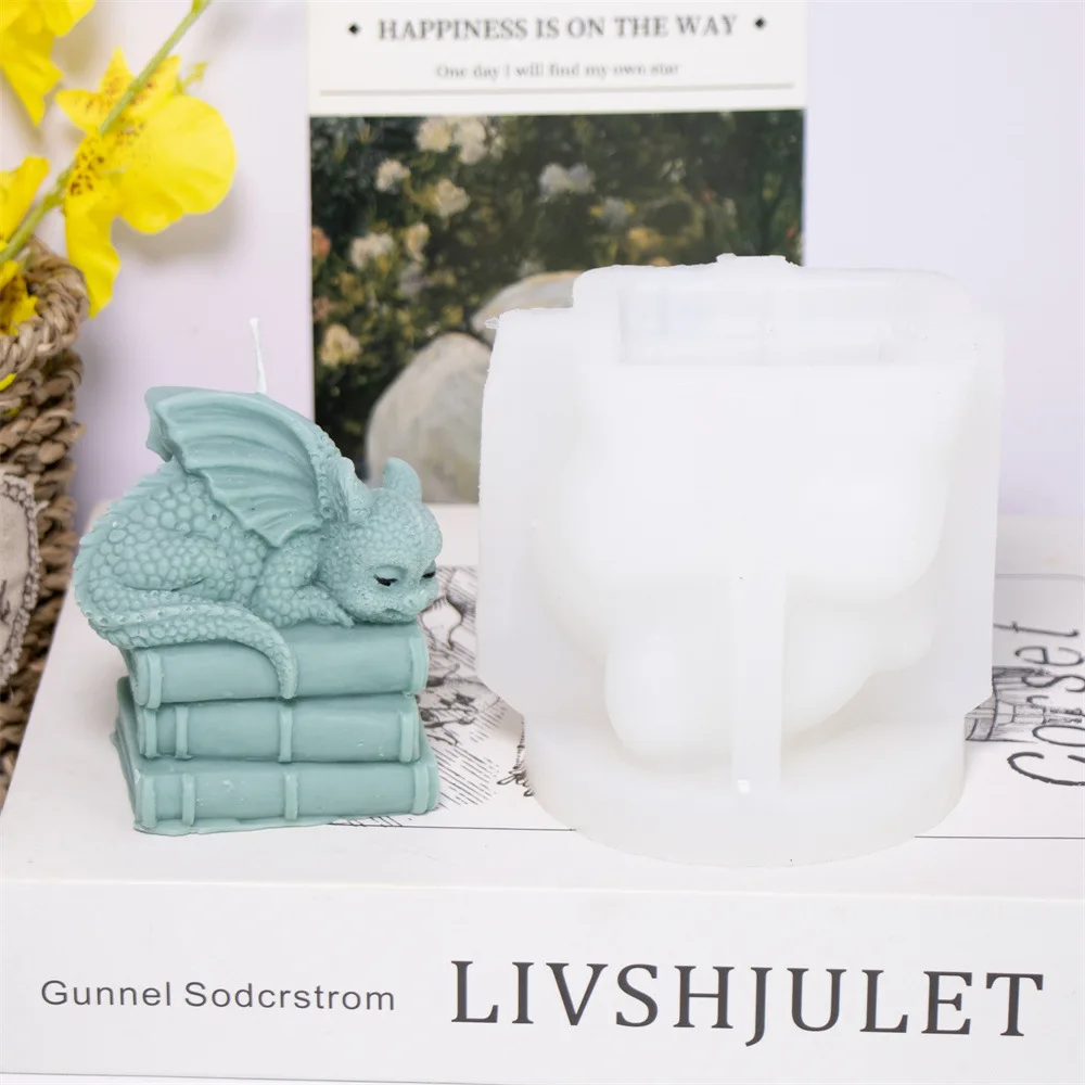 ثلاثية الأبعاد تحلق التنين شمعة قالب من السيليكون لتقوم بها بنفسك لطيف الطابق ديناصور لونجان العمود الجبس الراتنج قالب من السيليكون الأثاث دمية الديكور