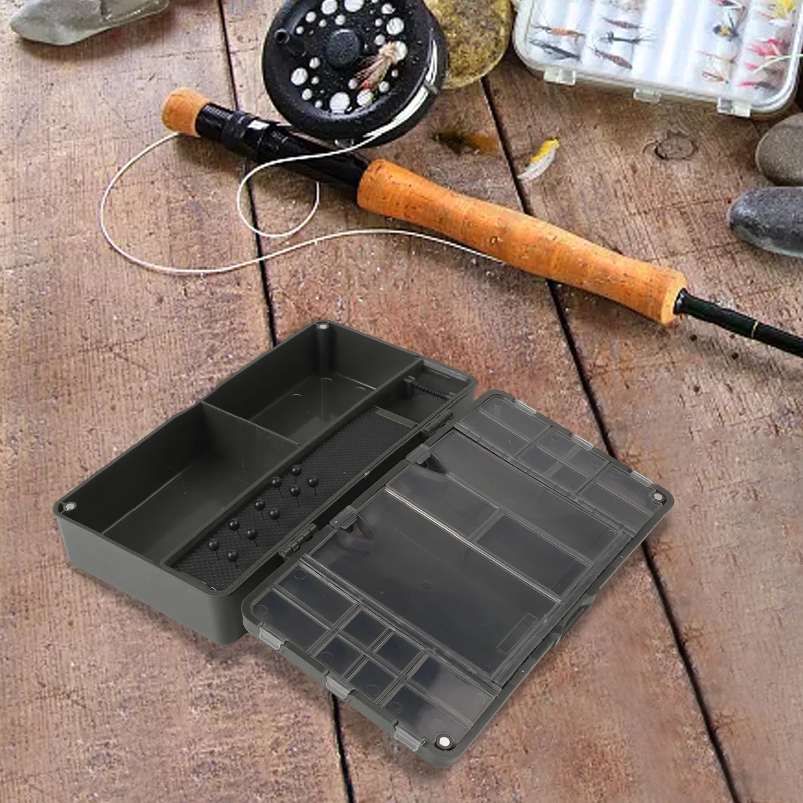 

24*12.5*5.3cm Carp Fishing Tackle Box Fishing Tackle Box 10pcs Rig Pins Accessories For Display Deep Compartment