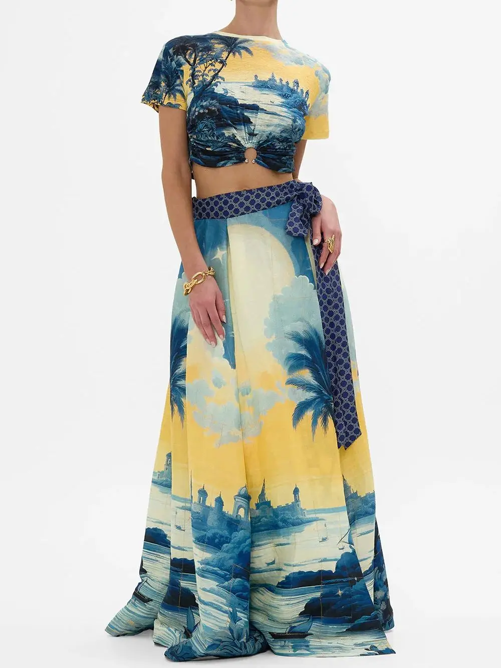 

Женская длинная юбка трапециевидной формы с принтом в стиле ретро, свободная мода Jupe