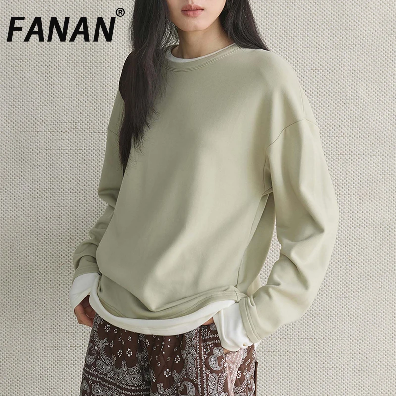 

FANAN сращенный пуловер контрастного цвета, толстовка для женщин, топы в стиле минимализм с длинными рукавами, женская нижняя одежда, новинка весны 2023 г.