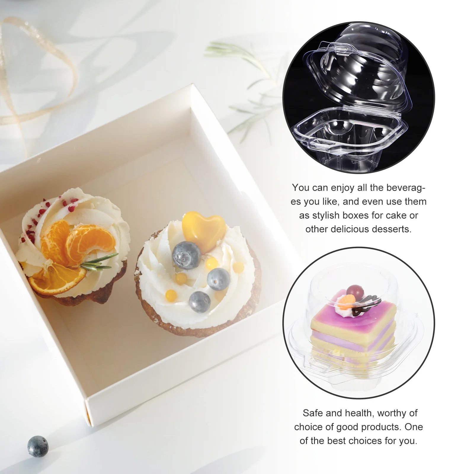 50Pcs Cake Boxes Plastic Dessert Packing Boxes Thick Cupcake Containers for Bakery Parties Weddings Cake Storage