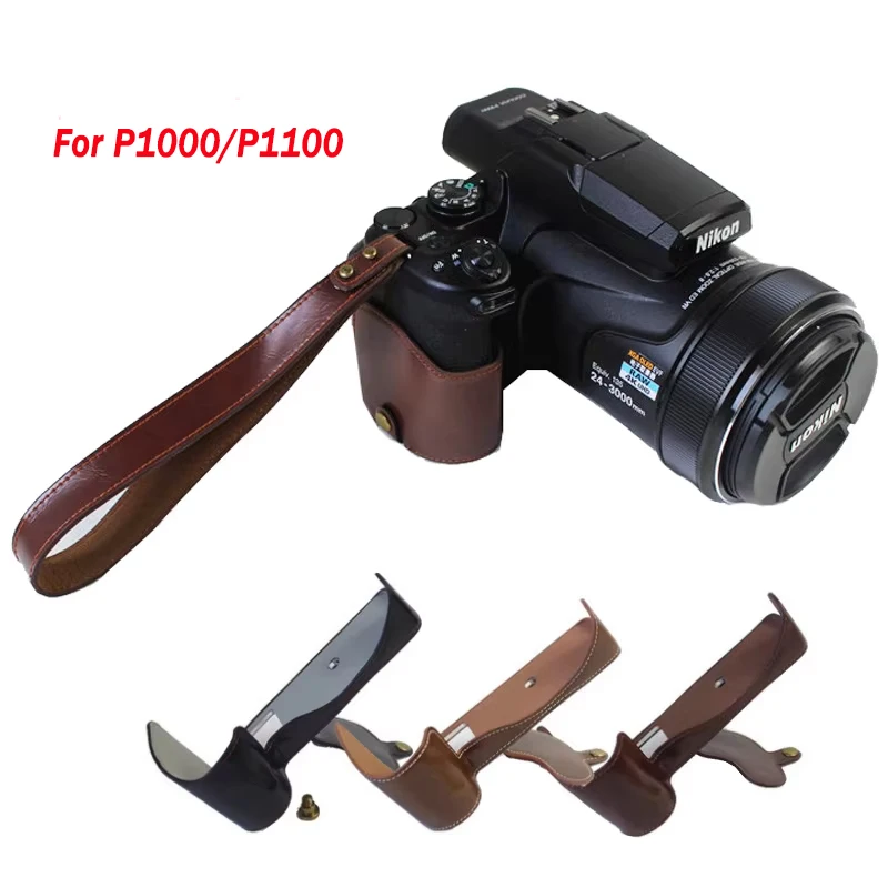PU Leather case Half body set Case cover Grip for Nikon P1000 P1100 Camera Bag with Battery Opening