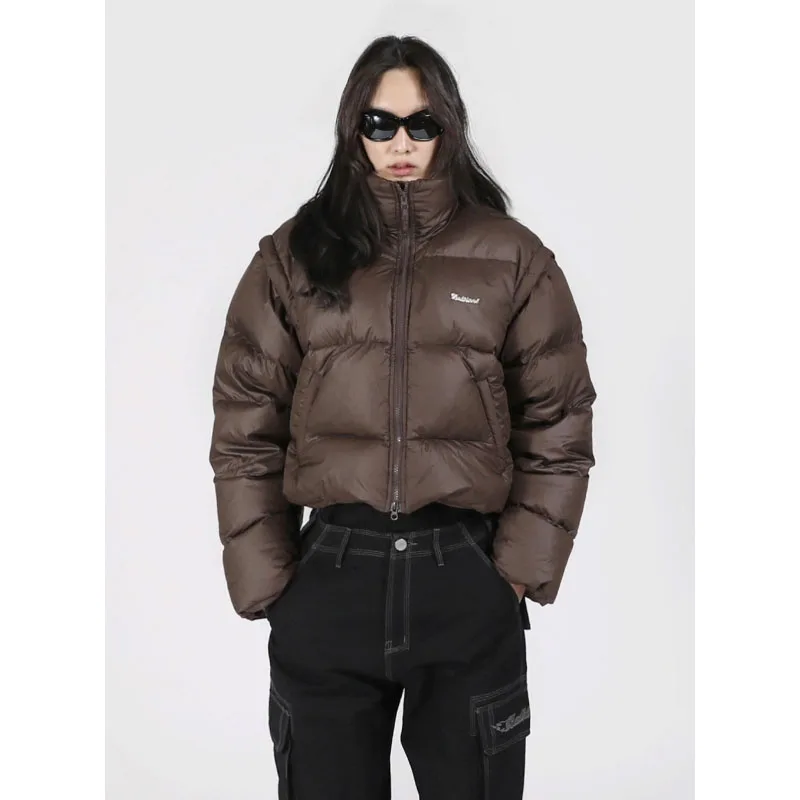 Popular High-Grade Sense Down Cotton Jacket Simple Wind Solid Letter Casual Stand Collar Removable Sleeve Winter Thick Warm Coat