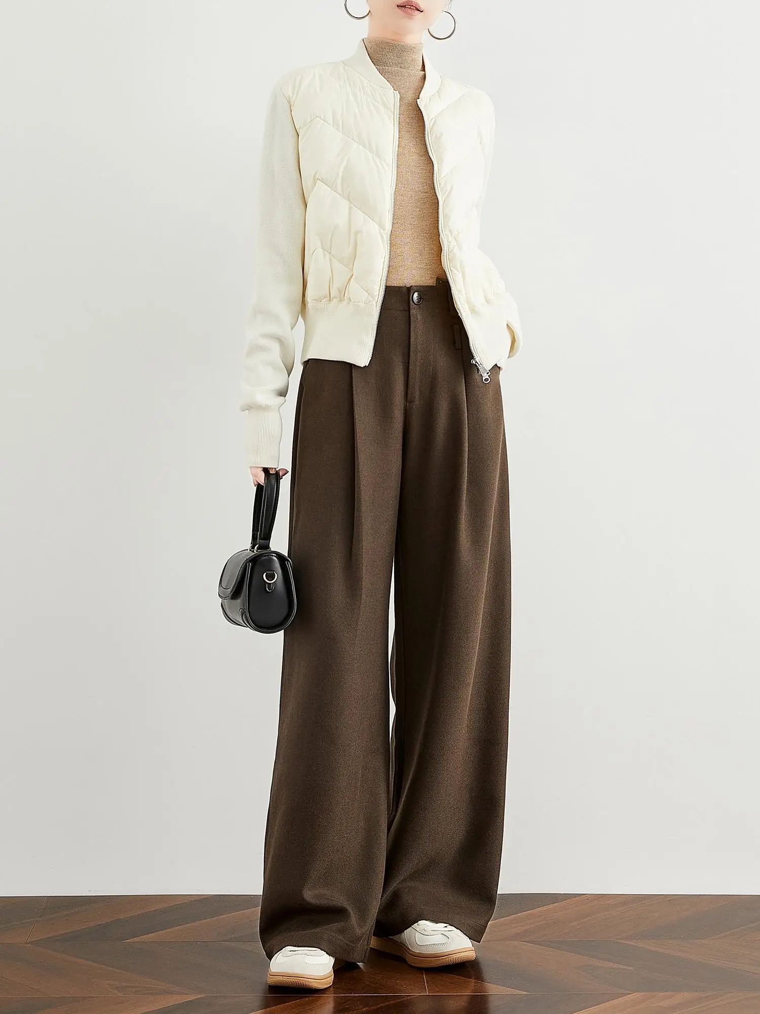 Elegant Thickened Woolen Wide Leg Suit Pants Floor-Length Casual Trousers for Women Autumn Winter High Waist Straight Cut