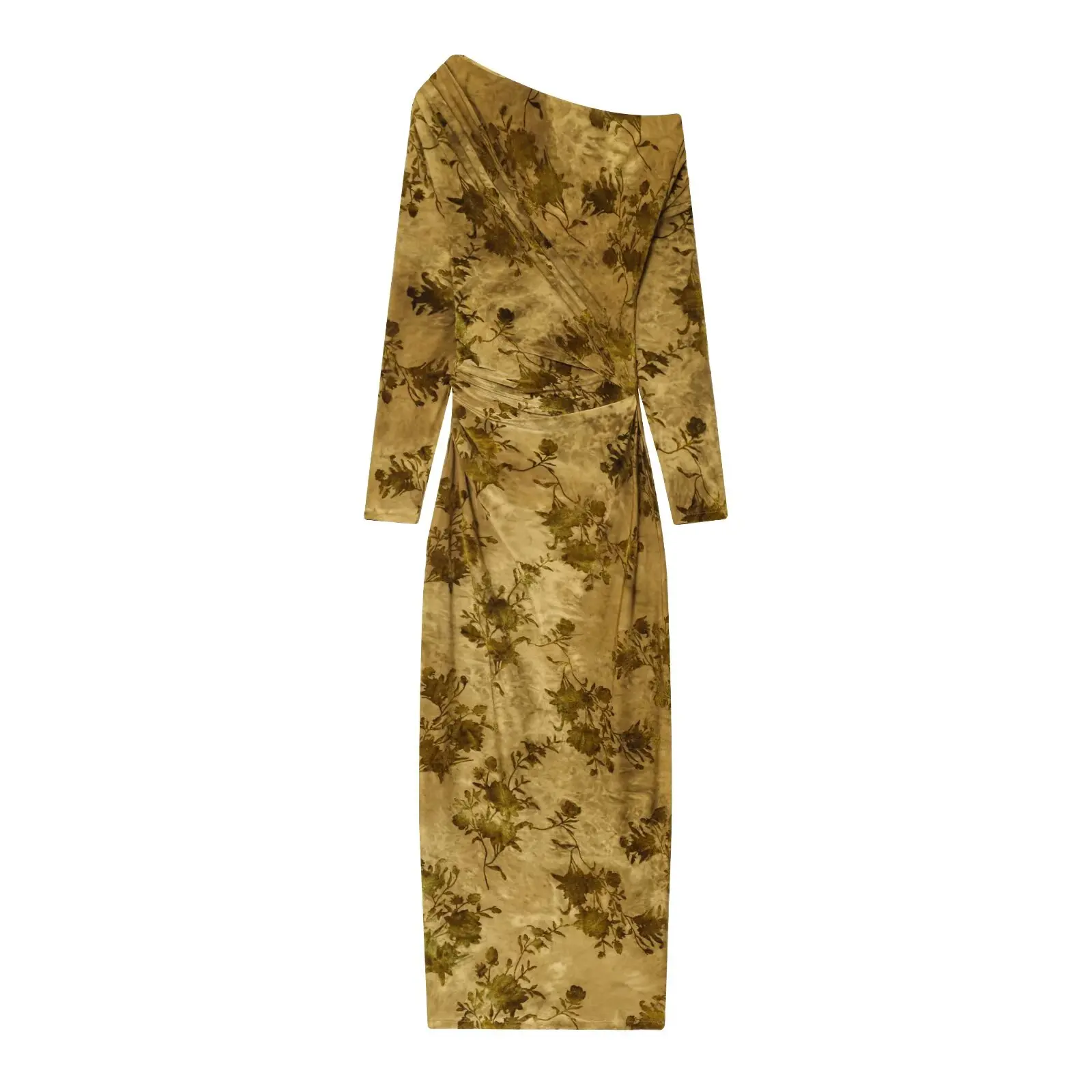 New Elegant French-Style Dress Fitted Long-Sleeve Floral Beach Resort Dress Luxurious-Feel Polyester Ankle-Length Dress