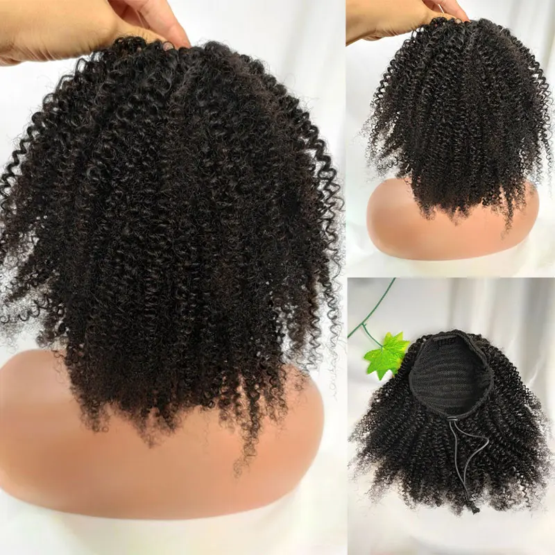 Queue de cheval afro bouclée crépue courte pour femmes noires, morceau de cheveux humains, extensions de cheveux de queue de cheval afro-américaine