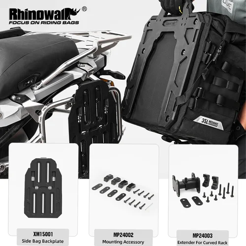 Accesorios de bolsa lateral para motocicleta Rhinowalk para instalación de Motor MJX2004, soporte curvo irregularmente para evitar el escape táctil
