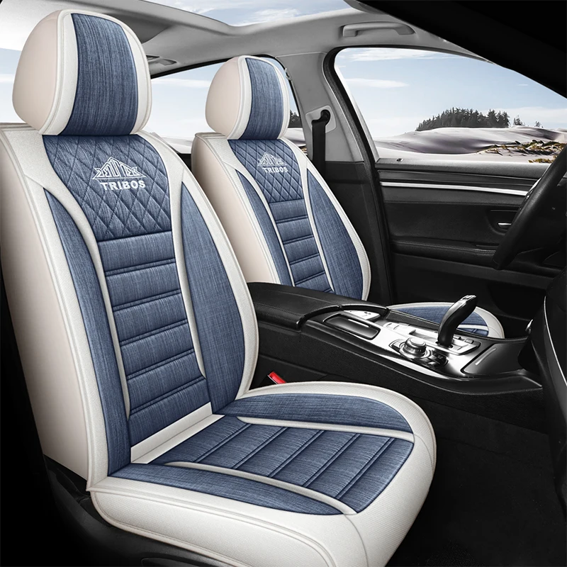 Factory Hot Sale Blue Linen Polyester Fabric Sports-Style Full Set Universal Car Seat Cover for  Heat Insulation for Fits view 4
