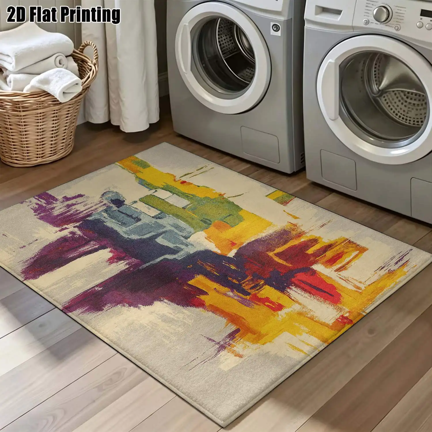 1Pc 2D Printed Colorful Abstract Art Nordic/Instagram Style Carpet, Multi-Size, Machine Washable, for Entrance, Dining, Foyer, Living, Bedroom, Home Decor