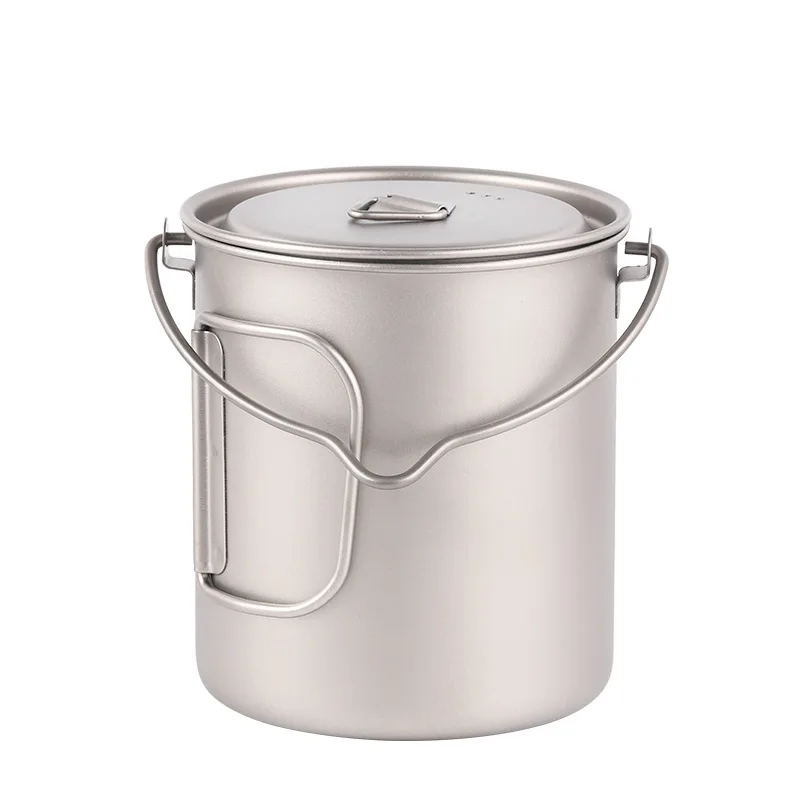 Pure Titanium Hanging Pot 750ml Hanging Camping Pot Portable Water Cup with Lid Foldable Handle Outdoor Tableware Picnic Cookwar