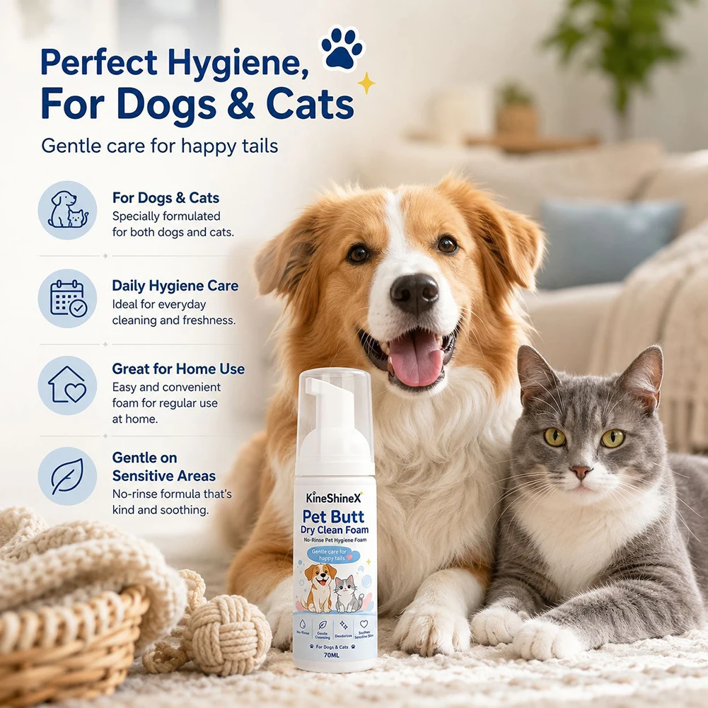 Pet Butt Dry Clean Foam Non-Rinse Formulas Natural Ingredients Gentle For Paws Butt And Belly Cleaning Rainy Day Dirty Paws