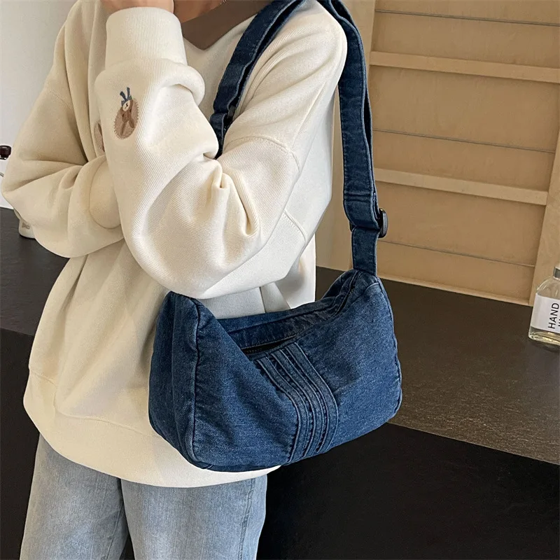 Japan and South Korea Ultra-light Denim Bag Women's Tide Niche Tote Bag Student Durable Versatile Fashion Messenger Shoulder Bag