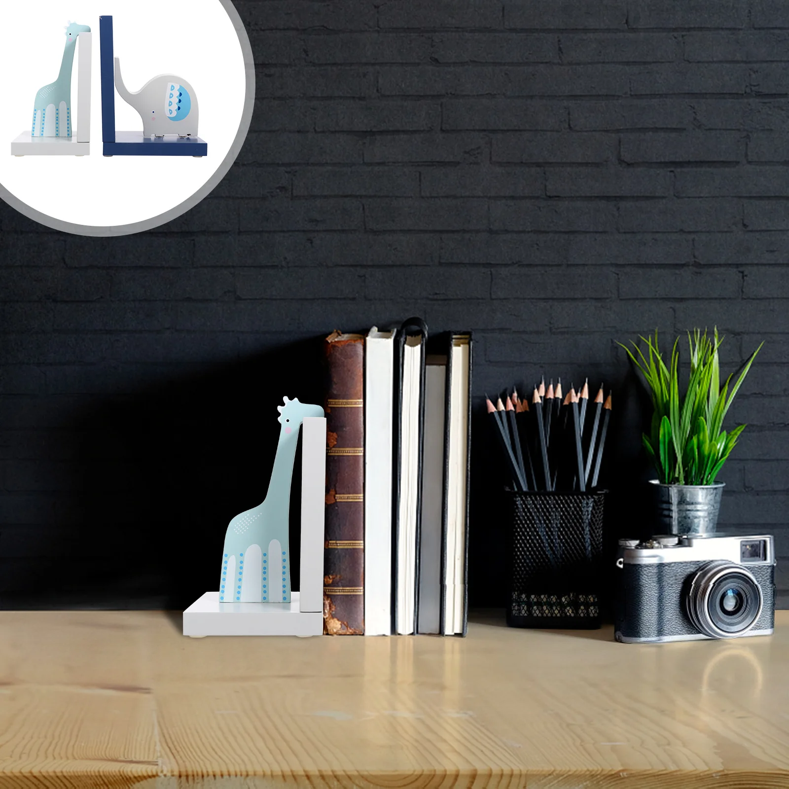 1 paio di fermalibri per animali in legno, fermalibri per libri di cartoni animati, per scaffali, decorazioni per la casa, per ufficio, supporti per libri in legno, organizzatori