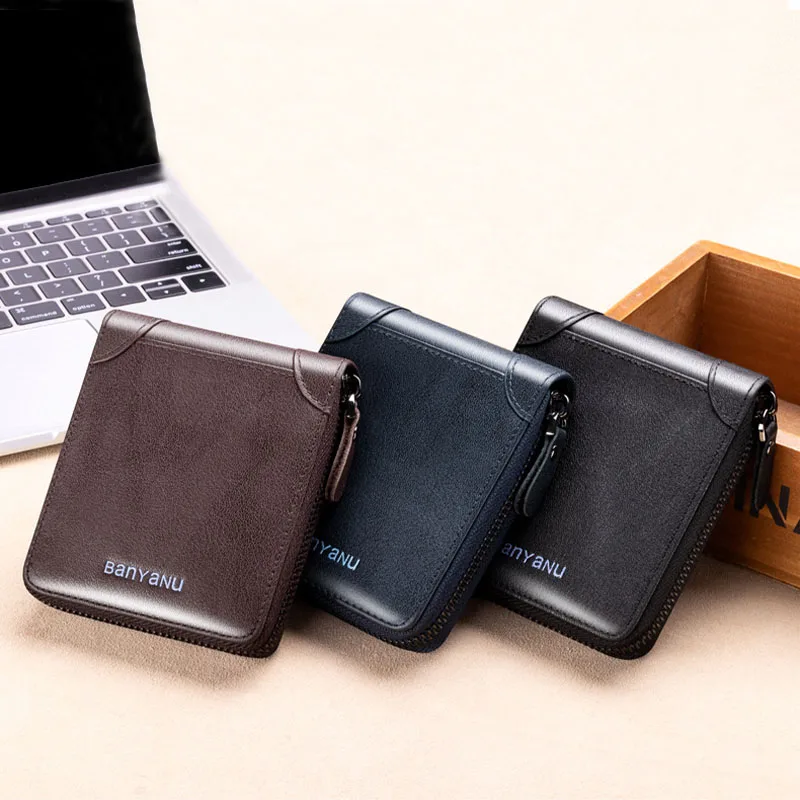 New Vintage Short Mens Wallet High Quality Business Purses Retro Small Leather Wallet Men Luxury Card Holder Zipper Coin Purs