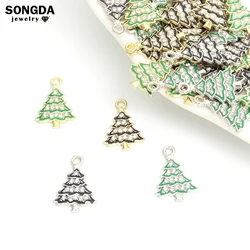 10pcs Christmas Tree Enamel Charm Cute Pine Tree Alloy Crystal Pendant For Jewelry DIY Making Findings 2023 Christmas Decoration