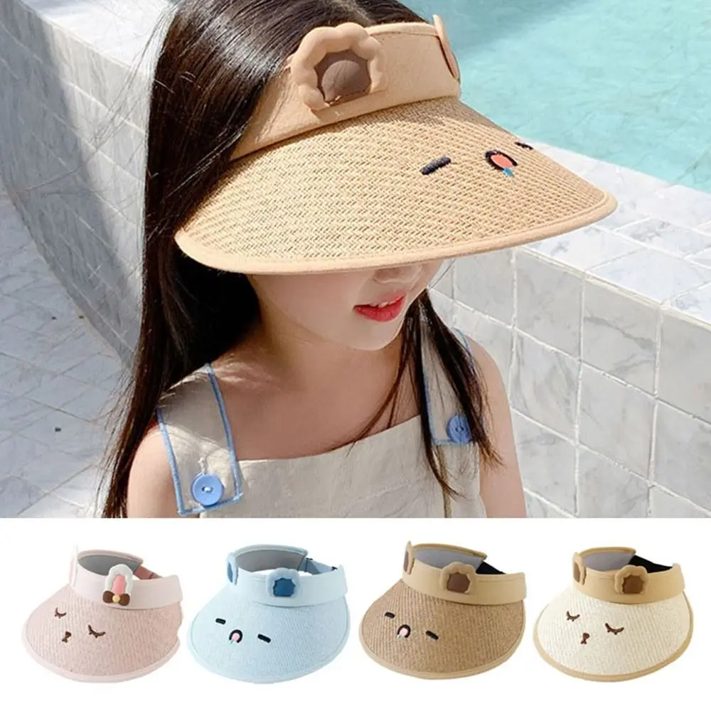 Lovely Smile Summer Empty Top Wide Brim Straw Visor Cap For Baby Props Kids Child Adjustable Cute Sun Hat For Boys Girls