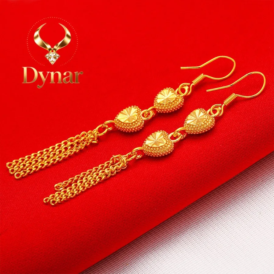 Dynar Jewelry    24K gold rose fringed earrings AU999 full gold, three-dimensional rose blooming shape, gold chain tassel swayin