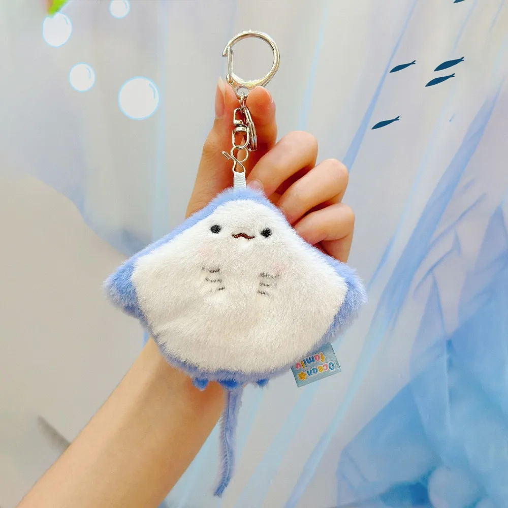 Soft Ocean Animal Plush Keychain Small Turtle Octopus Fluffy Whale Keyring Simulation Kawaii Press Sound Pendant Birthday Gift