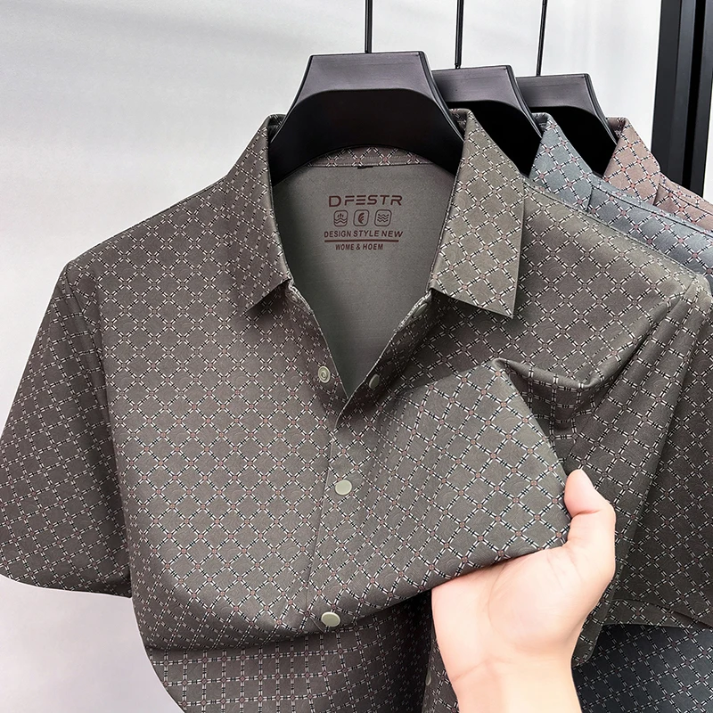 Personality printed short sleeve men's shirt ice silk breathable summer luxury high-end fashion new summer casual comfort top