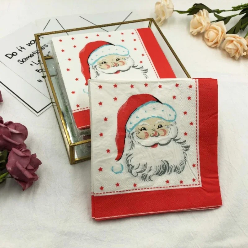 Colorful Printed Tissue Paper Santa Claus Cute White Beard Colorful Napkins Hotel Festival Party Tissue Paper Christmas Tissue