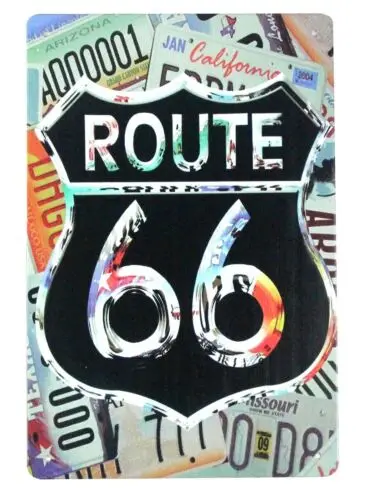 modern wall hangings Route 66 tin metal sign