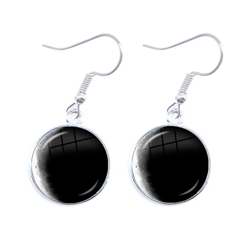Phase Of The Moon Pattern Drop Earrings 16mm Glass Cabochon New Moon Lunar Eclipse Adjustable Jewelry for Astronomy Enthusiast