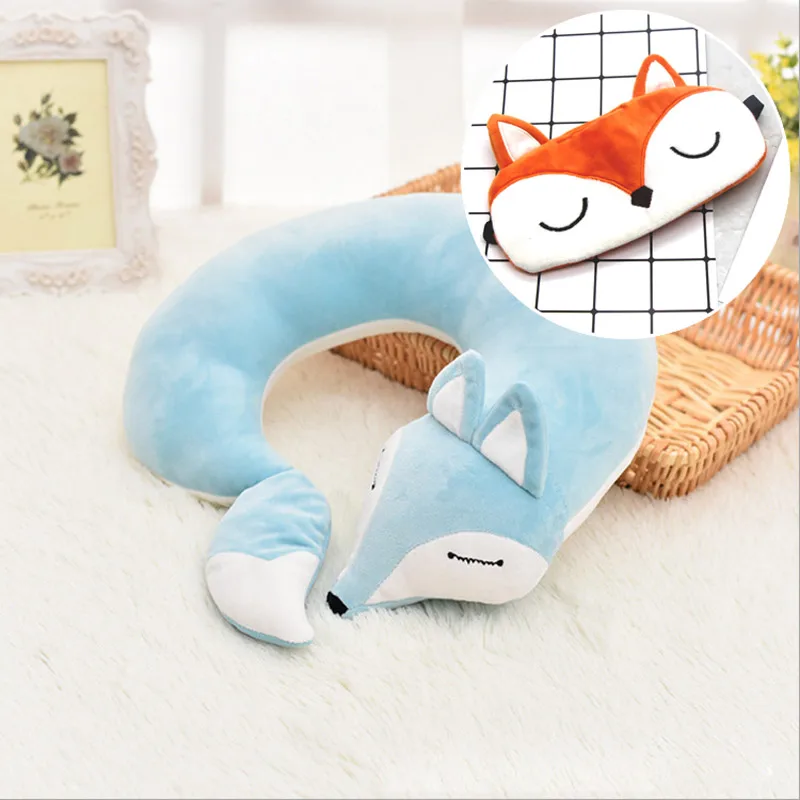 Bonito Fox U Forma Travesseiro Pescoço, Algodão Plush, Viagens, Carro, Casa, Cuidados de Saúde com Máscara de Olho, Nap Animal Travesseiro, Almohada