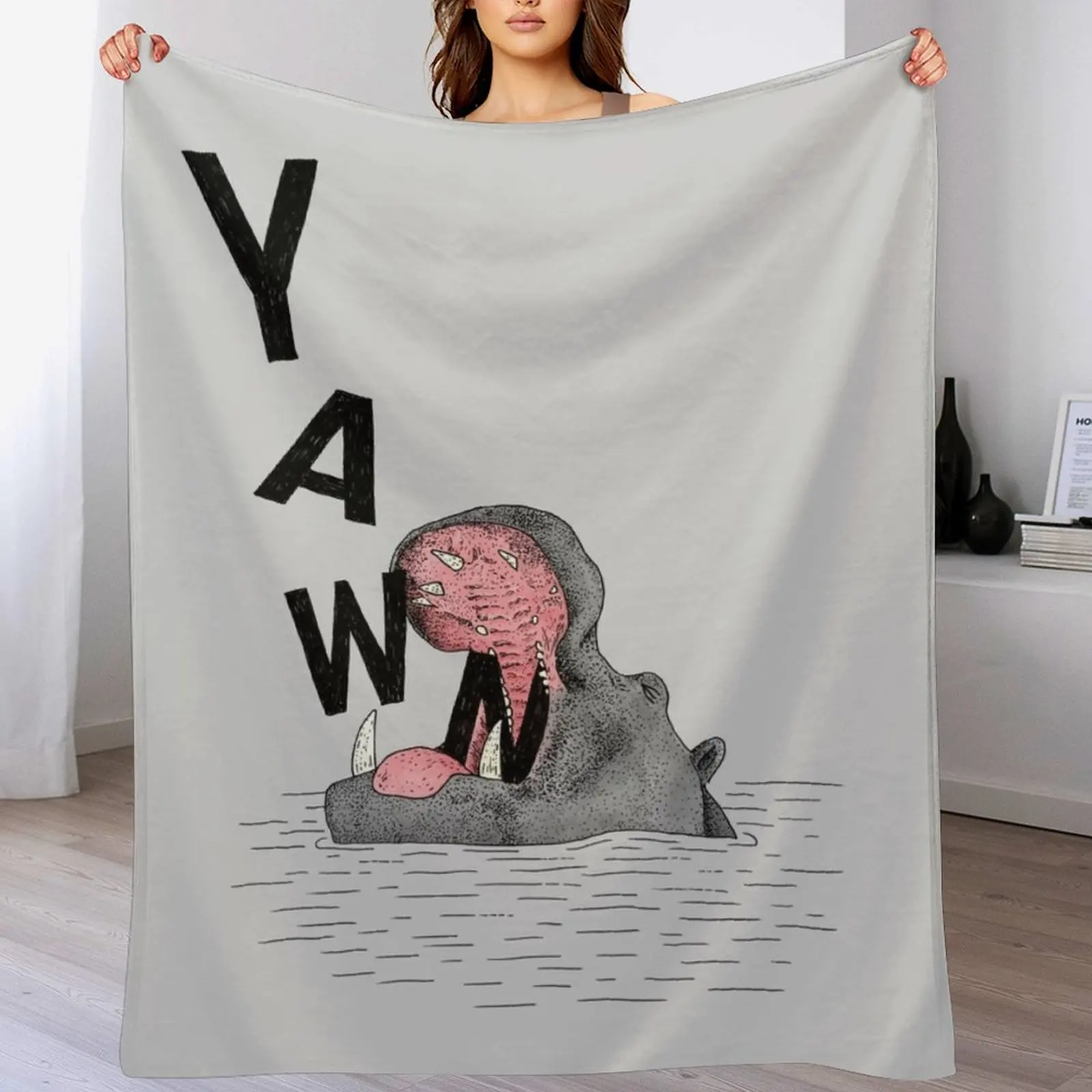 Yawning Hippo Throw Blanket Bed linens Furrys Blankets