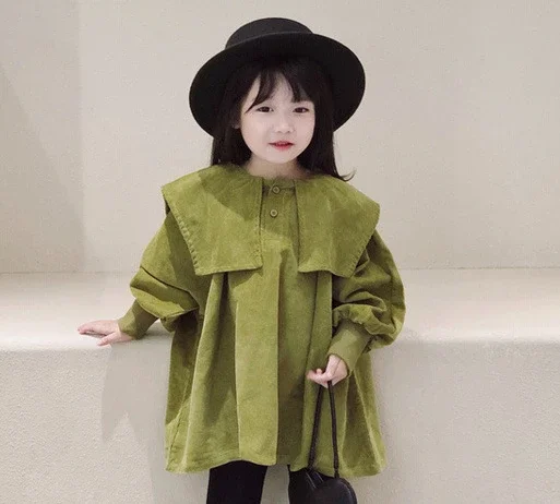 Mädchen Casual Kleider Neue Frühling Herbst Schöne Revers Kragen Einfarbig Rock Kinder Kleidung Cord Baby Soild