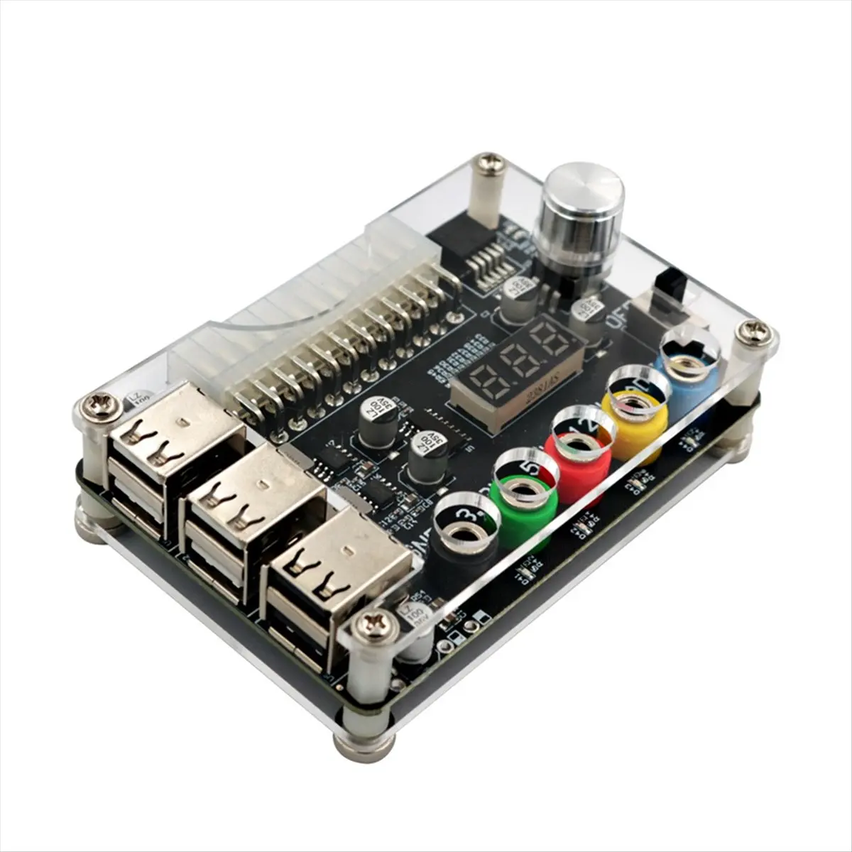 A64I 24Pin ATX Power Supply Breakout Board Power Module Adapter Connector Adjustable Voltage Knob 6 Port USB 2.0