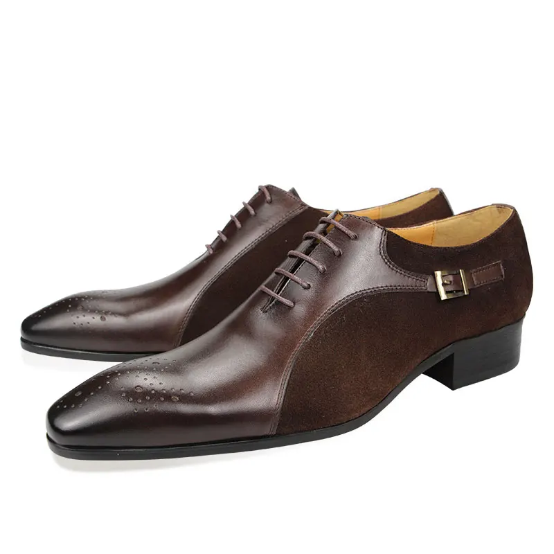 Zapatos de vestir de cuero de vaca genuino para hombre, calzado de boda, Brogue, hecho a mano, informal, Formal, de negocios