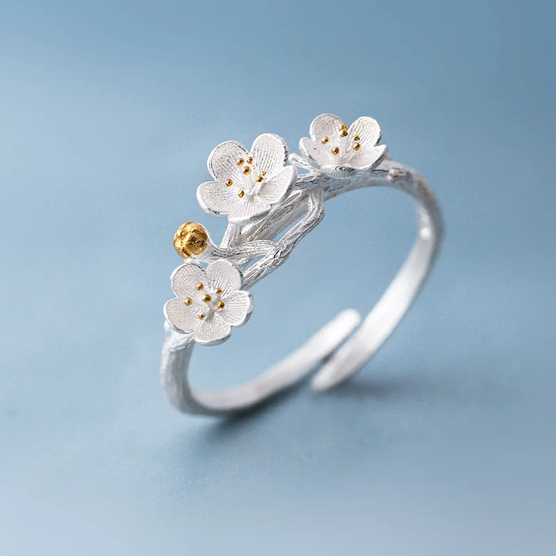 Women's Daisy Flower Adjustable 925 Sterling Silver Ring