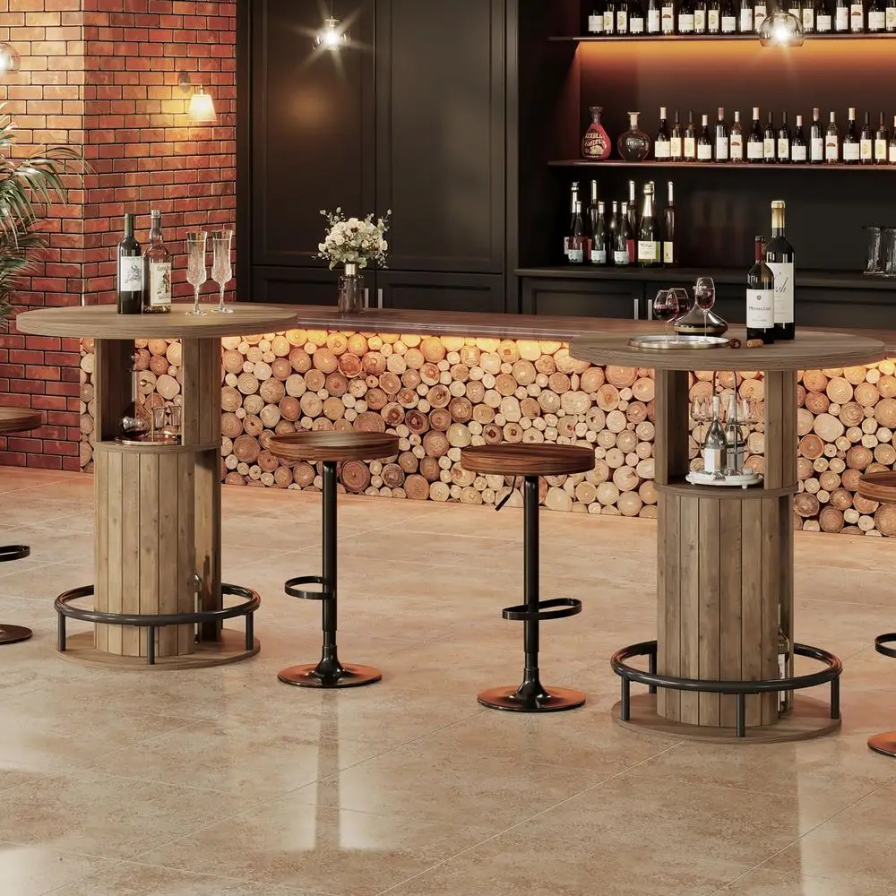 

Industrial Style 39.4 High Wooden Pub Table with Storage and Metal Footrest, Perfect for Bistro, Kitchen Dining, or Coffee Bar i