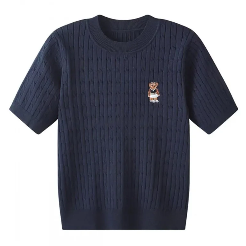 

2025 new High Quality Summer Brand Bear Cartoon Embroidered Sweater T-Shirt Women Tees Lady Knitwear Luxury Tops woman clothing