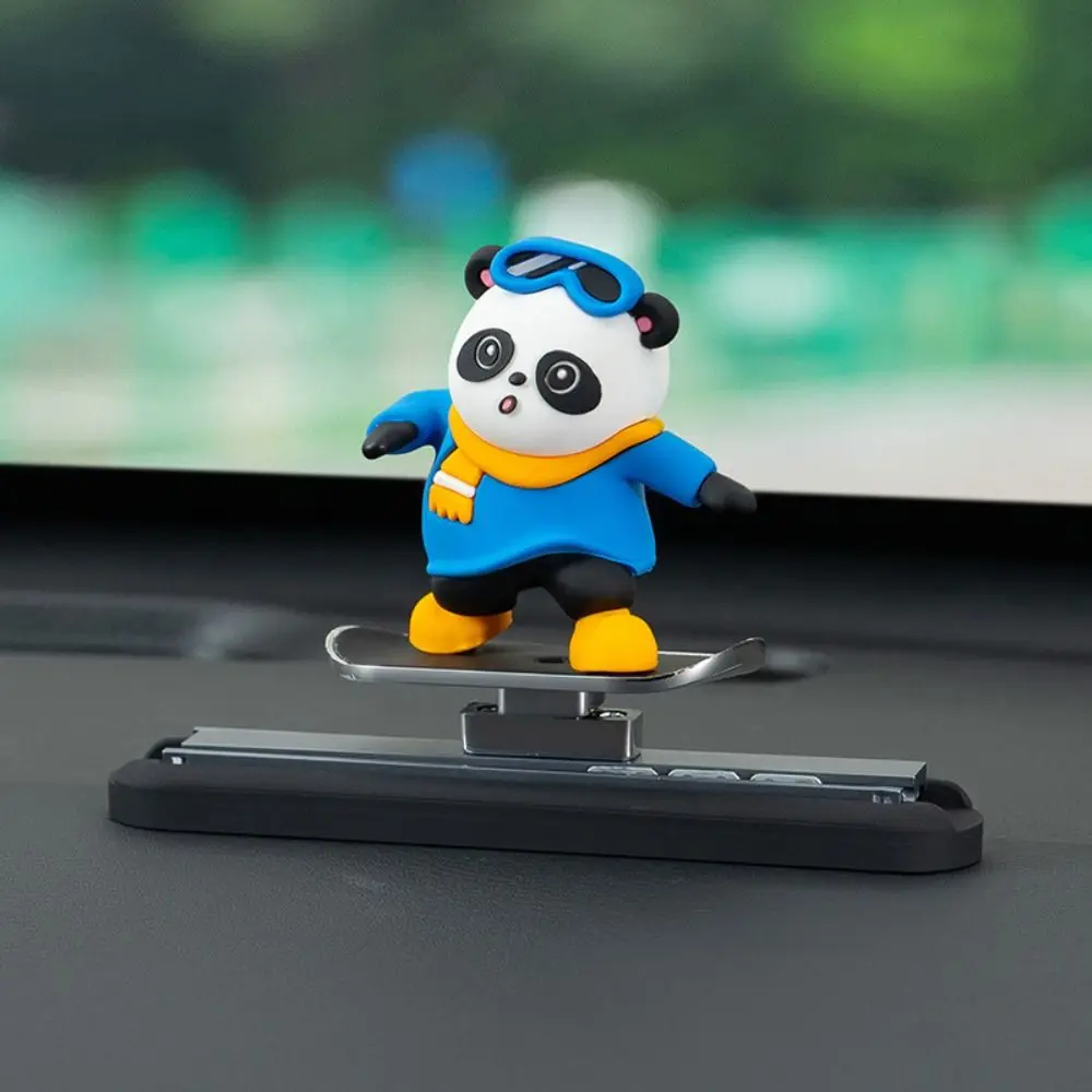 Skateboarding Panda Dashboard Decoration Styling Cute Car Ornament Cartoon Dashboard Toy Car Interior Accessory Auto