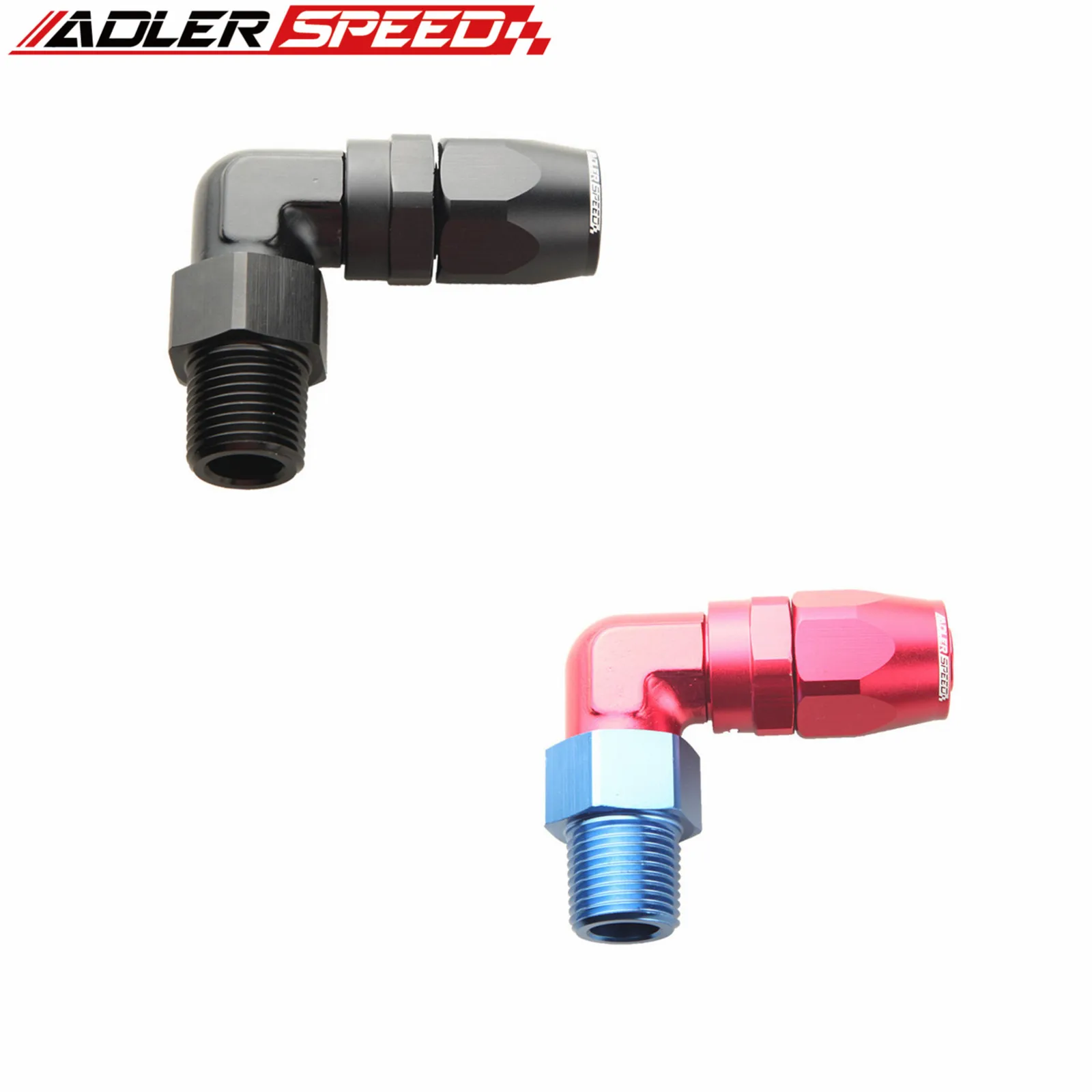 

ADLERSPEED 8AN AN-8 to 1/4" NPT 90 Degree Swivel Fuel Oil Hose End Fitting Adaptor Red-Blue / Black