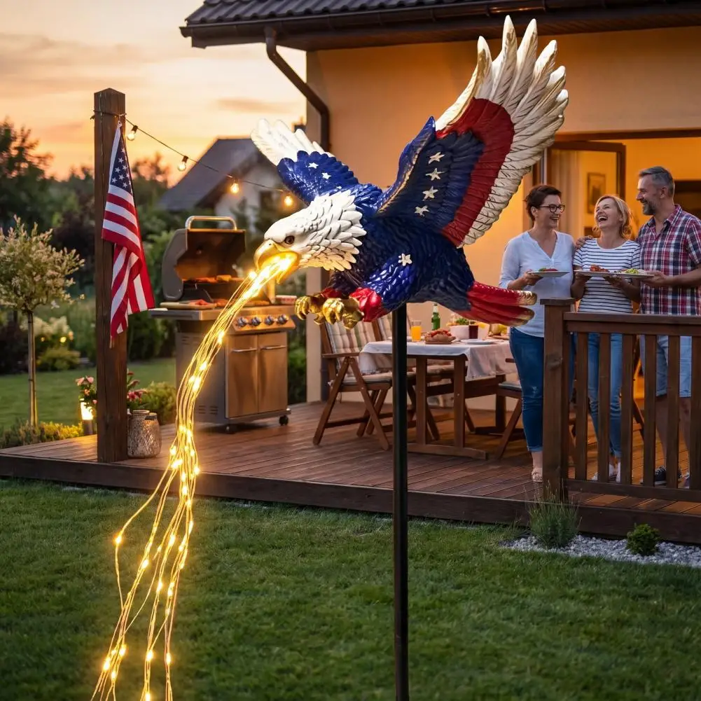Automated Dusk to Dawn Pathway Solar Powered Eagle Garden Lights Solar Eagle Garden Stake Light Patriotic Outdoor Solar