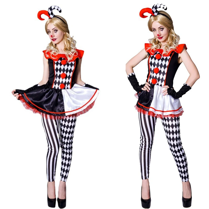 Women Harley Harleyquinn Clown Monster Costume Halloween Joker Quinn Jack Napier Cosplay Fancy Dress