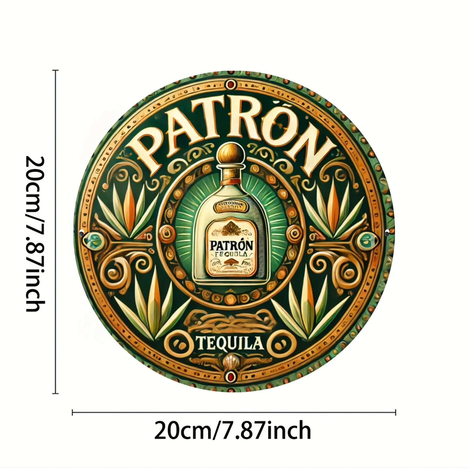 1pc Patron Tequila Metal Tin Sign, Gorgeous Style, Round 8×8 Inch Aluminum Sign 2D Flat for Bar or Personalized Home Decor