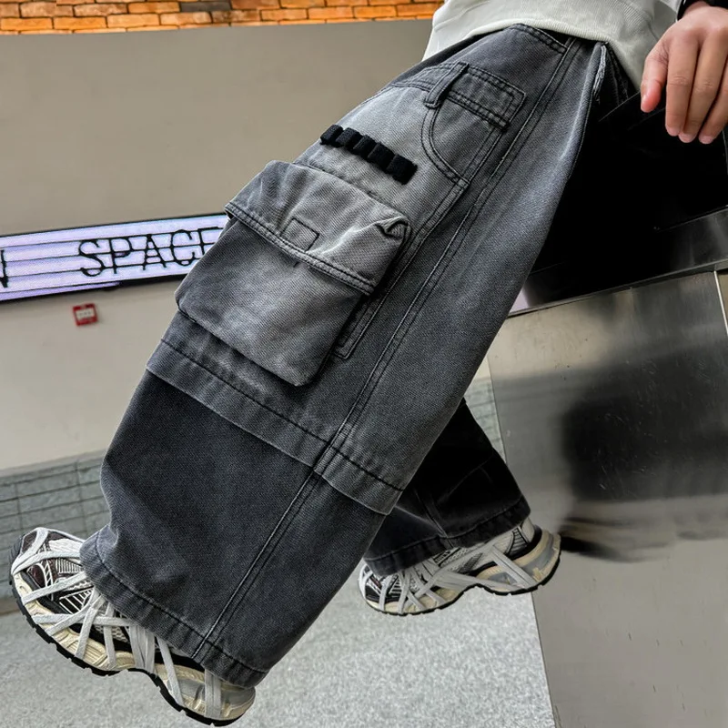 عالية الجودة للأطفال العمل الثقيل فضفاض البضائع الجينز للمراهقين الصبي فضفاضة تناسب جيب الدنيم السراويل التوأم الطفل موضة الجينز بنطلون #5