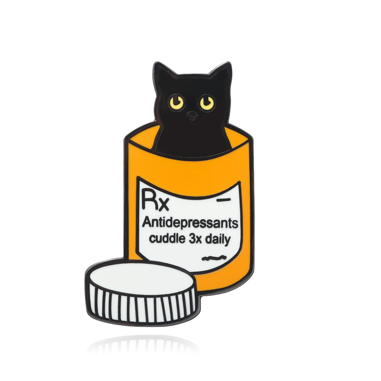 1pcs Black Cat Medicine Bottle Brooch Antidepressant Medical Prescription Medical Bottle English Badge Humor Nurse Gift